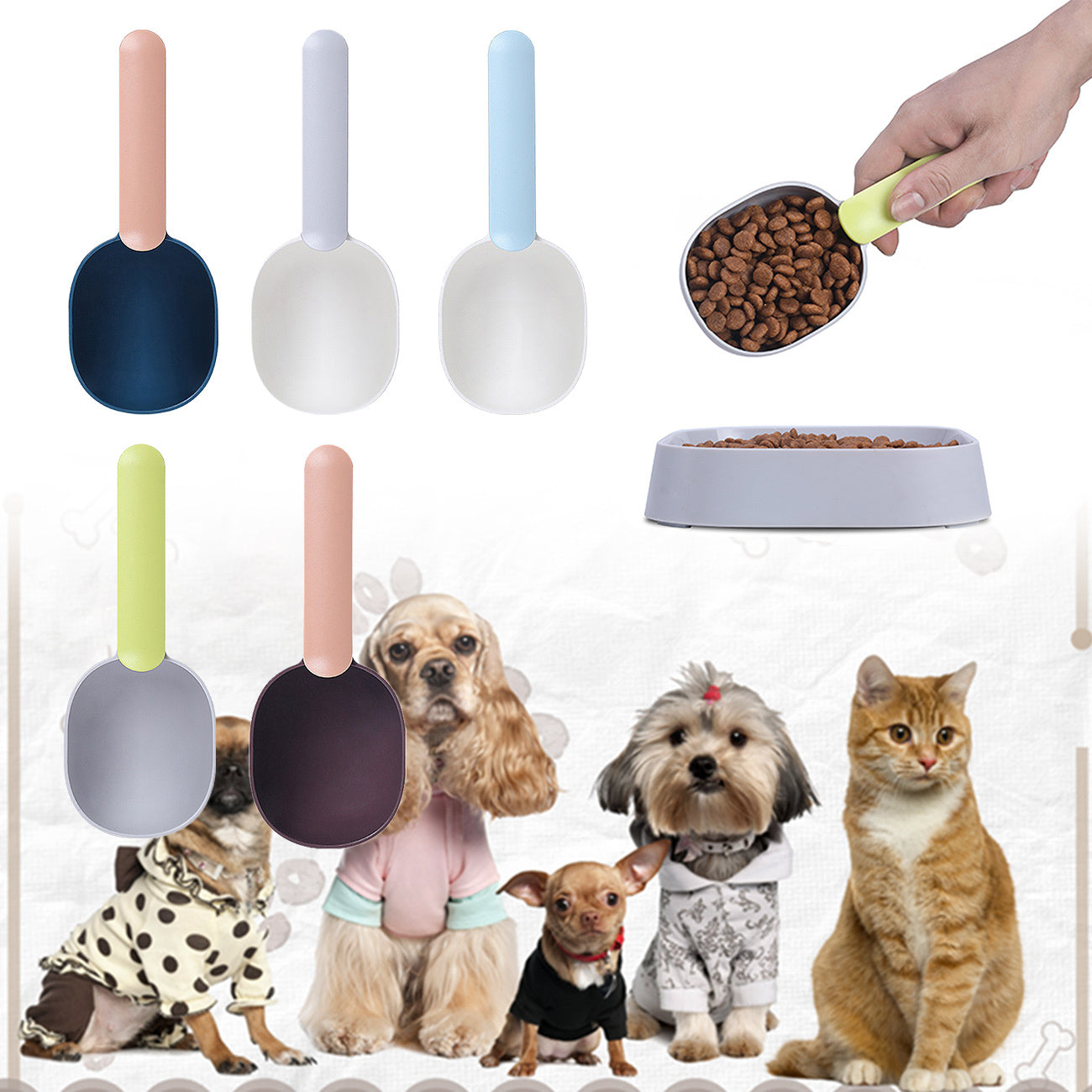 Ergonomic Pet Food Scoop - Measuring Cup with Bag Clip for Dogs & Cats