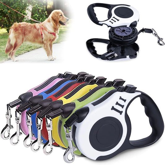 Durable 3m & 5m Retractable Dog Leash - Nylon Lead for Walking & Running