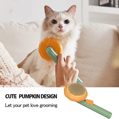 Self-Cleaning Pet Slicker Brush - Pumpkin Design for Dogs, Cats & Rabbits