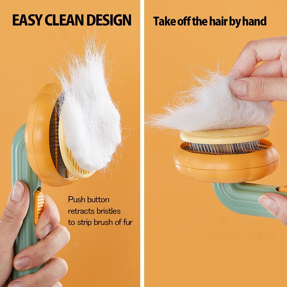 Self-Cleaning Pet Slicker Brush - Pumpkin Design for Dogs, Cats & Rabbits