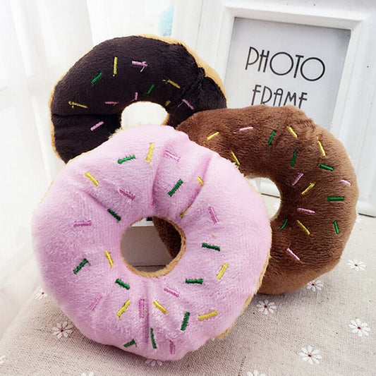 Donut-Shaped Plush Pet Toy - Soft & Squeaky for Playtime