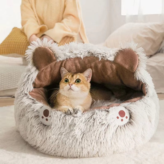 Winter Plush Cat Bed - Round Cushion, Warm Nest for Cats & Small Dogs