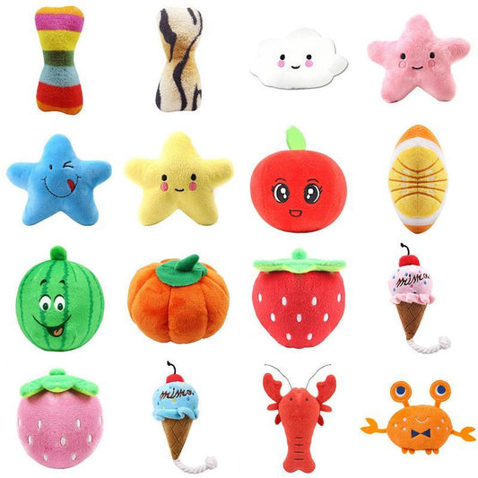 Plush Pet Toys - Fun Fruit & Cartoon Designs for Dogs & Cats