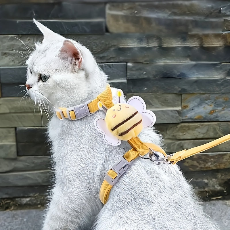 Set de arnés y correa de gato a cuadros de abejas - ajustable a prueba de escape para gatitos y gatos