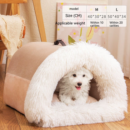 Portable Splice Pet Nest - Warm Autumn/Winter Dog & Cat Bed, Moisture-Proof Long Fur Design