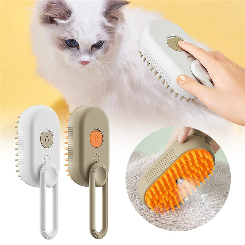 3-in-1 Electric Steam Pet Grooming Brush for Cats & Dogs - Massage, Hair Removal & Spray Function