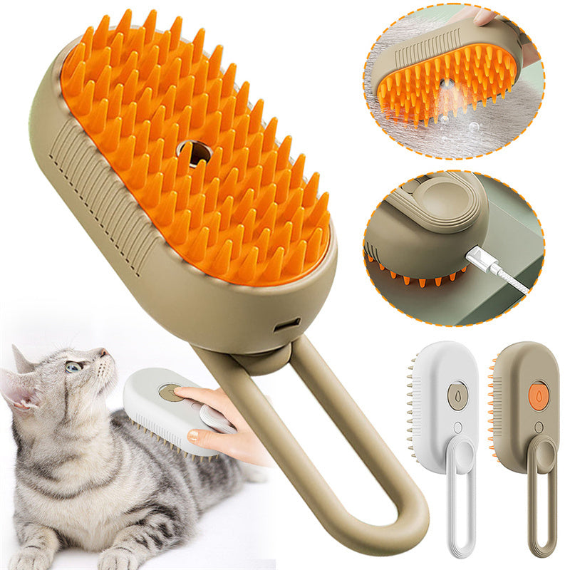 3-in-1 Electric Steam Pet Grooming Brush for Cats & Dogs - Massage, Hair Removal & Spray Function