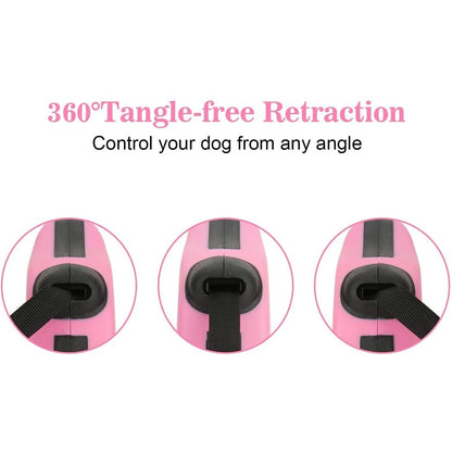 Durable 3m & 5m Retractable Dog Leash - Nylon Lead for Walking & Running