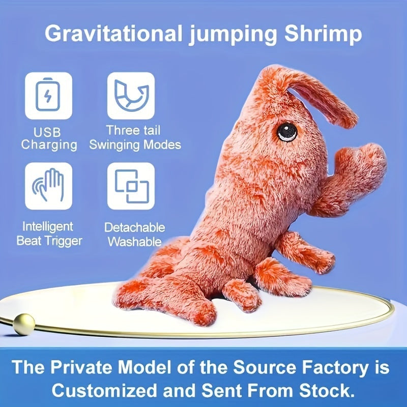 USB Charging Pet Lobster Plush Toy - Electric Jumping Cat & Dog Toy with Catnip