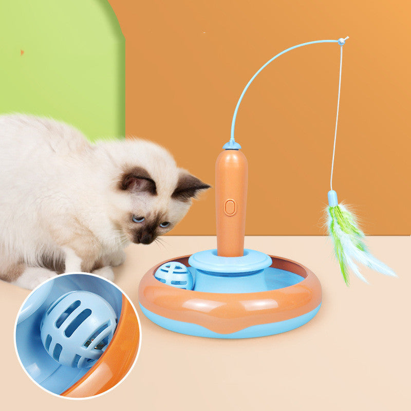 2-in-1 Cat Turntable Toy with Feather for Self-Play