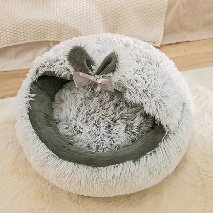 Cama de gato de felpa de invierno - cojín redondo, nido cálido para gatos y perros pequeños