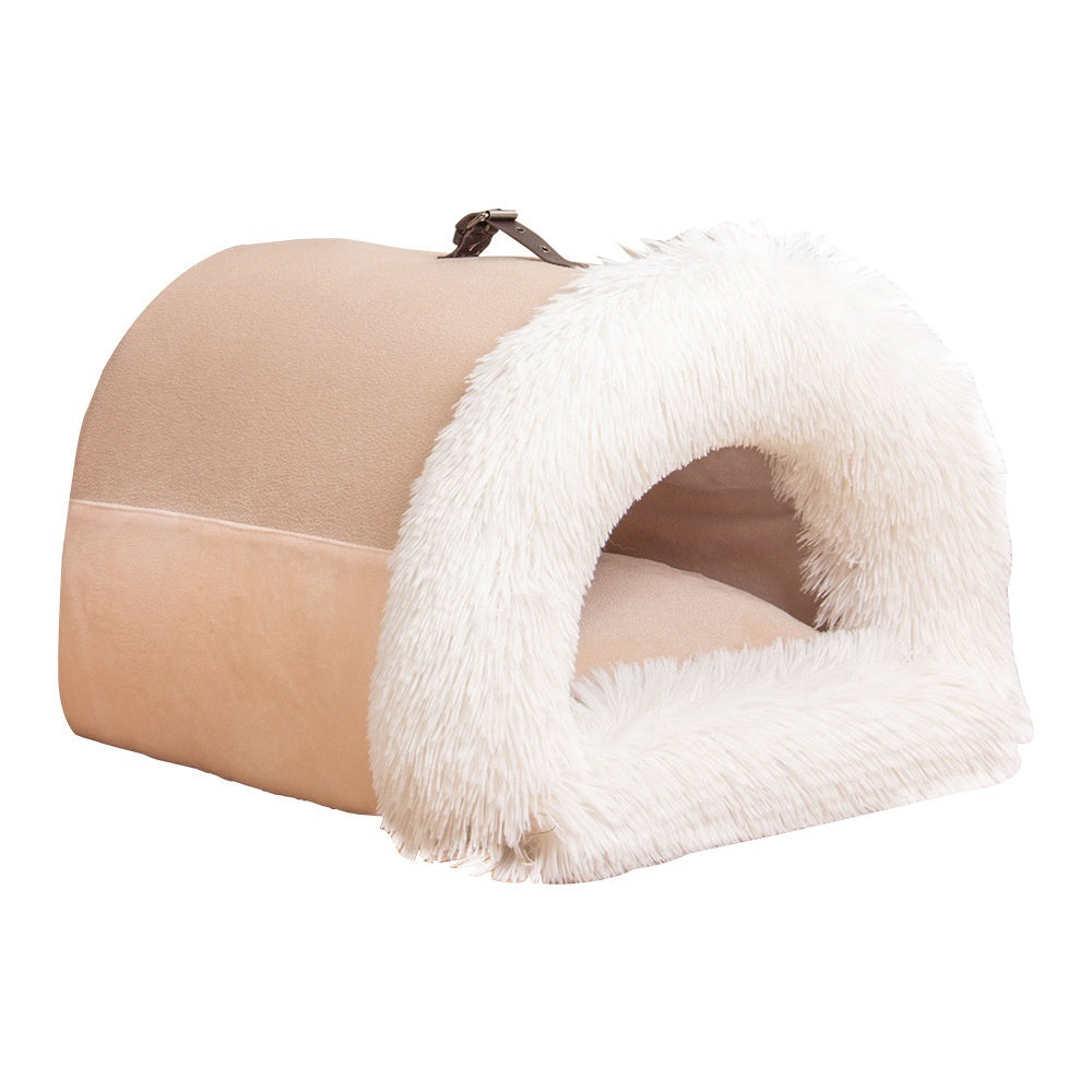 Portable Splice Pet Nest - Warm Autumn/Winter Dog & Cat Bed, Moisture-Proof Long Fur Design