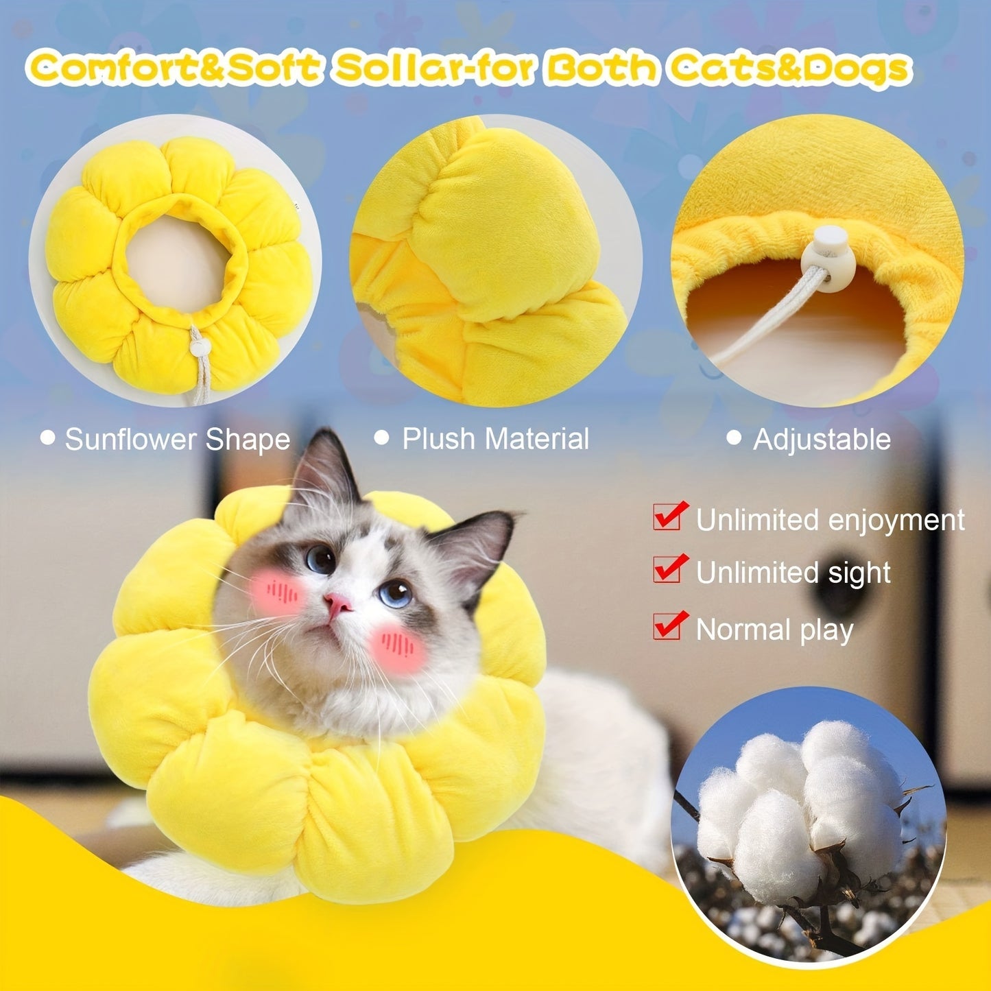 Sunflower Recovery Collar for Small Pets - Adjustable E-Collar for Healing