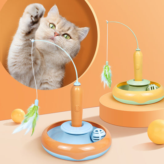 2-in-1 Cat Turntable Toy with Feather for Self-Play