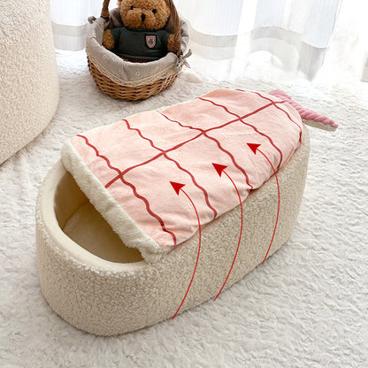 Sushi-Style Pet Bed – Warm, Removable, All-Season Dog & Cat Mattress