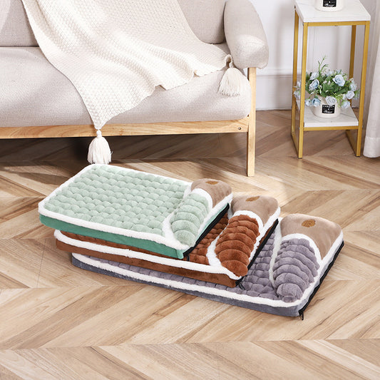 Luxurious Rabbit Fur Pet Floor Mat – Large Grid Design