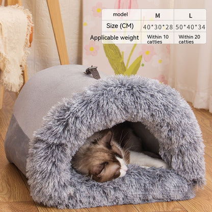 Portable Splice Pet Nest - Warm Autumn/Winter Dog & Cat Bed, Moisture-Proof Long Fur Design